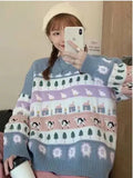 GETADME Vintage Mohair Print Knit Cardigan For Women Fashion Long Sleeves Single Breasted Loose Sweater 2024 Autumn Chic High Streetwear