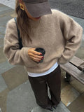 GETADME Vintage Red O-neck Sweater Pullover For Women Casual Long Sleeved Loose Knitwear 2025 New Autumn Female High Streetwear