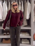 GETADME Vintage Red O-neck Sweater Pullover For Women Casual Long Sleeved Loose Knitwear 2025 New Autumn Female High Streetwear