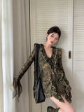 GETADME Vintage V-neck Lace Up Ruffles Shirts Women Early Autumn New Mesh Blusas Mujer Y2k E-Girl Long Sleeve Slim Waist Blouses