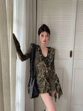 GETADME Vintage V-neck Lace Up Ruffles Shirts Women Early Autumn New Mesh Blusas Mujer Y2k E-Girl Long Sleeve Slim Waist Blouses