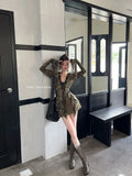 GETADME Vintage V-neck Lace Up Ruffles Shirts Women Early Autumn New Mesh Blusas Mujer Y2k E-Girl Long Sleeve Slim Waist Blouses