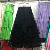 GETADME 여성 부아 스커트 Y2K 하이웨이스트 엘라스틱 주프 레이디스 튤 케이크 무제 팔다 러플 롱 여성 캐주얼 메시 스커트 드롭십