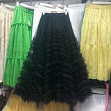 GETADME 여성 부아 스커트 Y2K 하이웨이스트 엘라스틱 주프 레이디스 튤 케이크 무제 팔다 러플 롱 여성 캐주얼 메시 스커트 드롭십