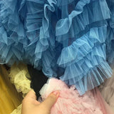 GETADME 여성 부아 스커트 Y2K 하이웨이스트 엘라스틱 주프 레이디스 튤 케이크 무제 팔다 러플 롱 여성 캐주얼 메시 스커트 드롭십