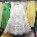 GETADME 여성 부아 스커트 Y2K 하이웨이스트 엘라스틱 주프 레이디스 튤 케이크 무제 팔다 러플 롱 여성 캐주얼 메시 스커트 드롭십