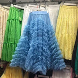 GETADME 여성 부아 스커트 Y2K 하이웨이스트 엘라스틱 주프 레이디스 튤 케이크 무제 팔다 러플 롱 여성 캐주얼 메시 스커트 드롭십