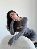 GETADME WOMENGAGA Chest Zipper Knitted Dress Elegant Women's 2025 Spring Slim Long Sleeve Wrapped Hip Mini Dress Sweater Tops 2025 D0DO