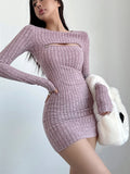 GETADME WOMENGAGA Chest Zipper Knitted Dress Elegant Women's 2025 Spring Slim Long Sleeve Wrapped Hip Mini Dress Sweater Tops 2025 D0DO
