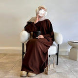 GETADME 여성용 따뜻한 아랍 코듀로이 아바야 드레스 라마단 두바이 여성용 겸손한 무슬림 코트 겨울 이슬람 의류 새로운 터키 솔리드 로브