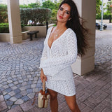 GETADME White Knitted Beach Skirt Sets Women Sexy Hollow Out Slim Bohemian Outfits Long Sleeve Holiday Two Piece Set 2025 Beachwear