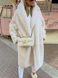 GETADME White Lamb Wool Coat Women Winter Thick Warm Fleece Teddy Coat Female Oversized Casual Loose Long Sleeve Lapel Long Outerwear