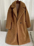 GETADME White Lamb Wool Coat Women Winter Thick Warm Fleece Teddy Coat Female Oversized Casual Loose Long Sleeve Lapel Long Outerwear