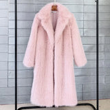 GETADME White Long Faux Fur Coat Women Autumn Winter Large Jacket Overcoat Turn Down Collar Pockets Thick Coat Warm Jackets Maxi Coats