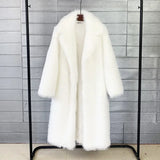 GETADME White Long Faux Fur Coat Women Autumn Winter Large Jacket Overcoat Turn Down Collar Pockets Thick Coat Warm Jackets Maxi Coats