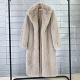 GETADME White Long Faux Fur Coat Women Autumn Winter Large Jacket Overcoat Turn Down Collar Pockets Thick Coat Warm Jackets Maxi Coats