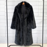 GETADME White Long Faux Fur Coat Women Autumn Winter Large Jacket Overcoat Turn Down Collar Pockets Thick Coat Warm Jackets Maxi Coats