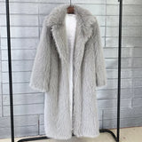 GETADME White Long Faux Fur Coat Women Autumn Winter Large Jacket Overcoat Turn Down Collar Pockets Thick Coat Warm Jackets Maxi Coats