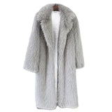 GETADME White Long Faux Fur Coat Women Autumn Winter Large Jacket Overcoat Turn Down Collar Pockets Thick Coat Warm Jackets Maxi Coats