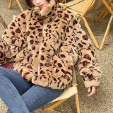 GETADME Winter 2025 Korean Version Loose Warm Lamb Hair women Short Coat Female Leopard Fur Plush Coat