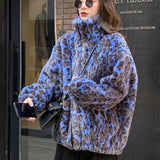 GETADME Winter 2025 Korean Version Loose Warm Lamb Hair women Short Coat Female Leopard Fur Plush Coat
