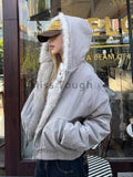 GETADME Winter Aesthetic Vintage Hooded Coat Women High Street Chic Warm Solid Lint Overcoat Female Design Casual Patchwork Jacket Coat