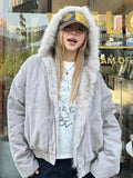 GETADME Winter Aesthetic Vintage Hooded Coat Women High Street Chic Warm Solid Lint Overcoat Female Design Casual Patchwork Jacket Coat