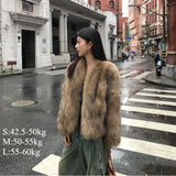GETADME Winter Coat New Korean Fashion High End Fox Fur Coat for Women Winter Clothes V-neck Warm Brown Short Fur Jackets Women Tops