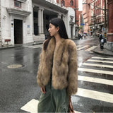 GETADME Winter Coat New Korean Fashion High End Fox Fur Coat for Women Winter Clothes V-neck Warm Brown Short Fur Jackets Women Tops