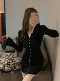 GETADME Winter Knit France Vintage One Piece Dress Women Sexy V-neck Elegant Sweater Mini Dress Female Korean Style Chic Dress 2025 New