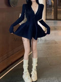 GETADME Winter Korean Fashion V Neck Knit Dress Women Designer Sweet Slim Sweater Dresses Female Retro Solid Y2k Knitted Dress New 2025