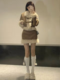 GETADME Winter Maillard Fashion 2 Piece Set Women Patchwork Y2k Vintage Skirt Suit Feamle Korean Style Retro Jacket+ Warm Skirt 2024 New