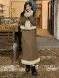 GETADME Winter Maillard Fashion 2 Piece Set Women Patchwork Y2k Vintage Skirt Suit Feamle Korean Style Retro Jacket+ Warm Skirt 2024 New