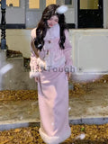 GETADME Winter Maillard Fashion 2 Piece Set Women Patchwork Y2k Vintage Skirt Suit Feamle Korean Style Retro Jacket+ Warm Skirt 2024 New