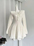 GETADME Winter Sexy Elegant Knitted Dress Woman Lace Up Design Sense Harajuku Slim Sweater Dresses New Solid Chic Mini Party Dress 2025