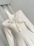 GETADME Winter Sexy Elegant Knitted Dress Woman Lace Up Design Sense Harajuku Slim Sweater Dresses New Solid Chic Mini Party Dress 2025