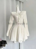 GETADME Winter Sexy Elegant Knitted Dress Woman Lace Up Design Sense Harajuku Slim Sweater Dresses New Solid Chic Mini Party Dress 2025