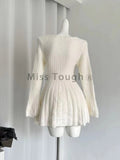 GETADME Winter Sexy Elegant Knitted Dress Woman Lace Up Design Sense Harajuku Slim Sweater Dresses New Solid Chic Mini Party Dress 2025