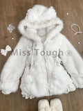 GETADME Winter Sweet Plush Warm Hooded Sweet Coat New Japanese Fashion Princess White Cute Zipper Jacket Designer Slim Harajuku Clothing