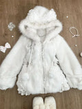 GETADME Winter Sweet Plush Warm Hooded Sweet Coat New Japanese Fashion Princess White Cute Zipper Jacket Designer Slim Harajuku Clothing