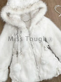GETADME Winter Sweet Plush Warm Hooded Sweet Coat New Japanese Fashion Princess White Cute Zipper Jacket Designer Slim Harajuku Clothing