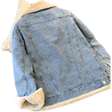 GETADME Winter Thicken Denim Jacket Women Two Sides Wearing Lamb Wool Outwear Female Loose Casual Warm Coat Lady Collar Long Sleeve Top