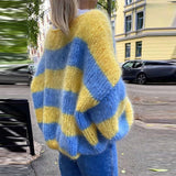 GETADME Winter Thickness Knitted Sweater Colorful Furry Elegant Crew-neck Long Sleeve Knit Long Cardigan Autumn Women Jacket Office