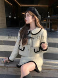 GETADME Winter Vintage Elegant Warm Two Piece Set Women Patchwork Kawaii Chic Skirt Suit Female Korean Bow Fur Coat + Mini Skirt 2025