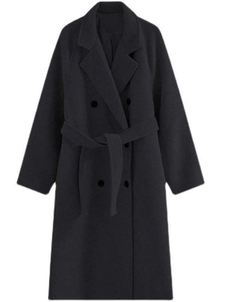 GETADME Winter Woolen Coat Women Thicken Long Jacket Casual Loose Fashion Windbreaker Outerwear Female Vintage Oversize Lapel Streetwear