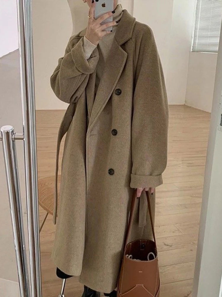 GETADME Winter Woolen Coat Women Thicken Long Jacket Casual Loose Fashion Windbreaker Outerwear Female Vintage Oversize Lapel Streetwear