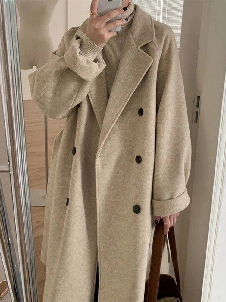 GETADME Winter Woolen Coat Women Thicken Long Jacket Casual Loose Fashion Windbreaker Outerwear Female Vintage Oversize Lapel Streetwear