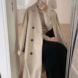 GETADME Winter Woolen Coat Women Thicken warm Fashion Long Jacket Loose Oversize casual Solid Korean office lady Streetwear outwear