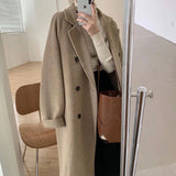 GETADME Winter Woolen Coat Women Thicken warm Fashion Long Jacket Loose Oversize casual Solid Korean office lady Streetwear outwear