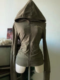 GETADME Winter Y2K Aesthetic Olive Green Hooded Women 90s Vintage High Street Letter Print 2025 New Sweatshirt Hoodies Zip-up Femme Tops